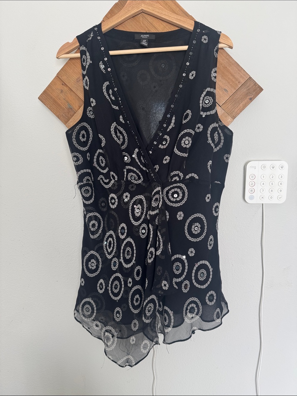 Alfani Black Sleeveless V-Neck Camisole with Silver Circular Motif Plus Size